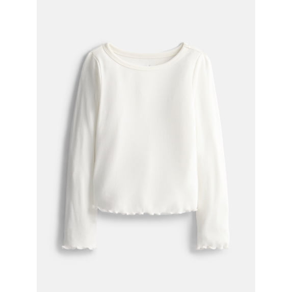 Wonder Nation Girls Lettuce Edge Tee with Long Sleeves, Sizes 4-18 & Plus