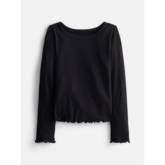 Wonder Nation Girls Lettuce Edge Tee with Long Sleeves, Sizes 4-18 & Plus