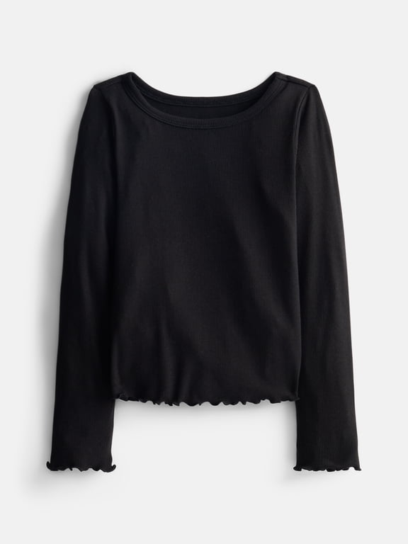 Girls Lettuce Edge Tee with Long Sleeves, Sizes 4-18 & Plus