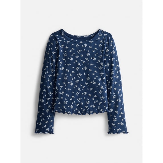 Wonder Nation Girls Lettuce Edge Tee with Long Sleeves, Sizes 4-18 & Plus