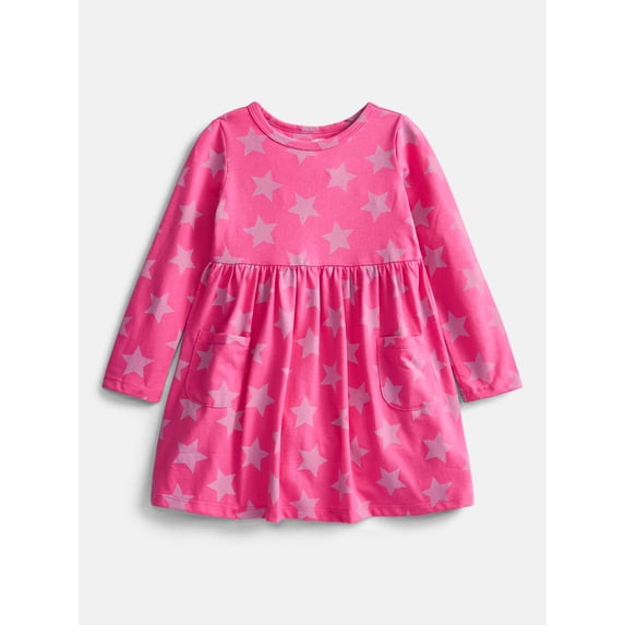 Wonder Nation Baby and Toddler Girls' Play Dress with Long Sleeves, Sizes 0M-5T