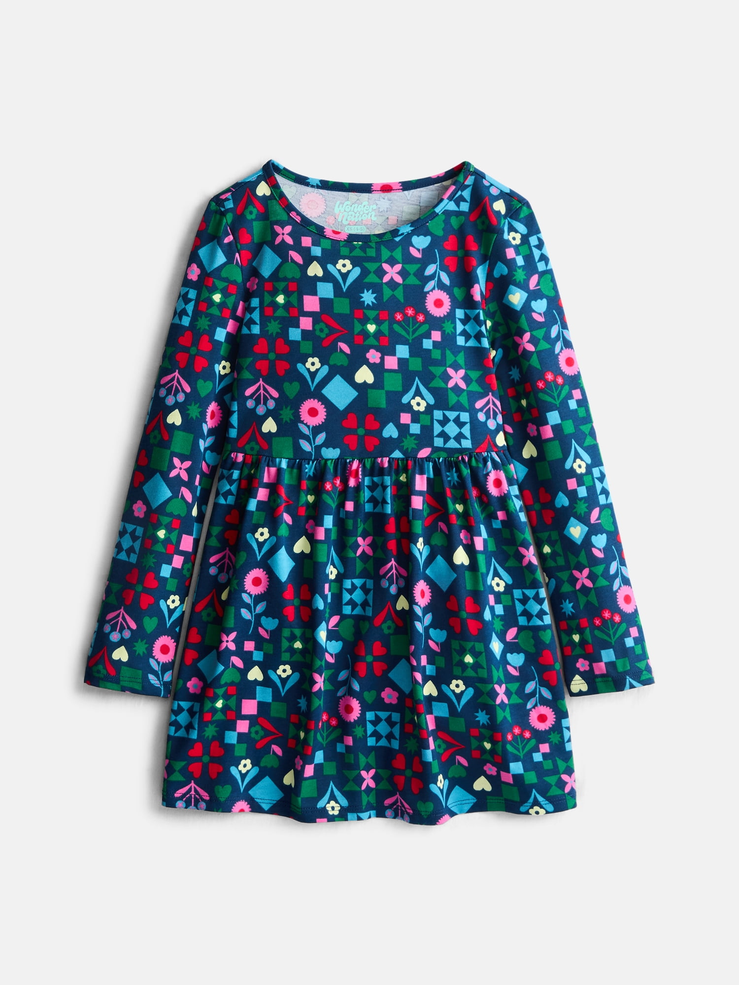 Wonder Nation Girls Long Sleeve Play Dress, Sizes XS-XXL