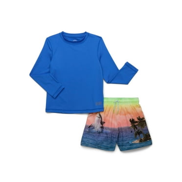 Wonder Nation Boys Long Sleeve Rashguard and Swim Trunks Set with UPF 50 , 2-Piece, Sizes 4-18 & Husky