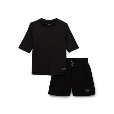 Wonder Nation Boys Short Sleeve Rashguard and Swim Trunks Set, 2-Piece, Sizes 4-18 & Husky