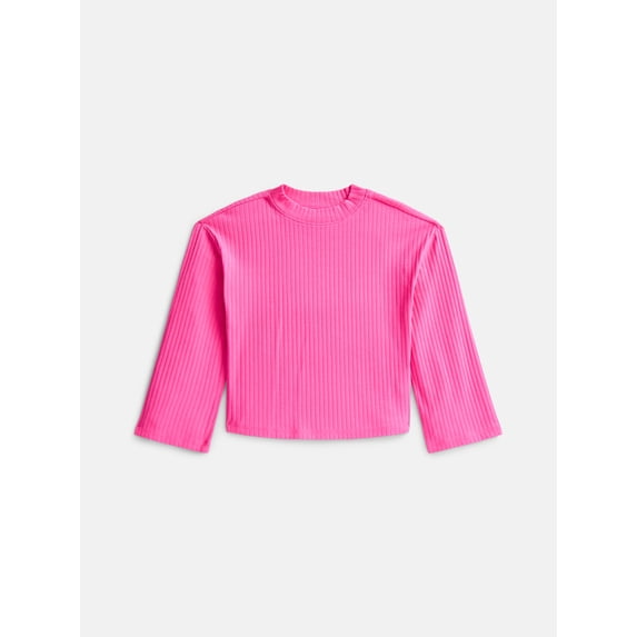 Wonder Nation Girls Rib Knit Top with Long Sleeves, Sizes 4-18 & Plus