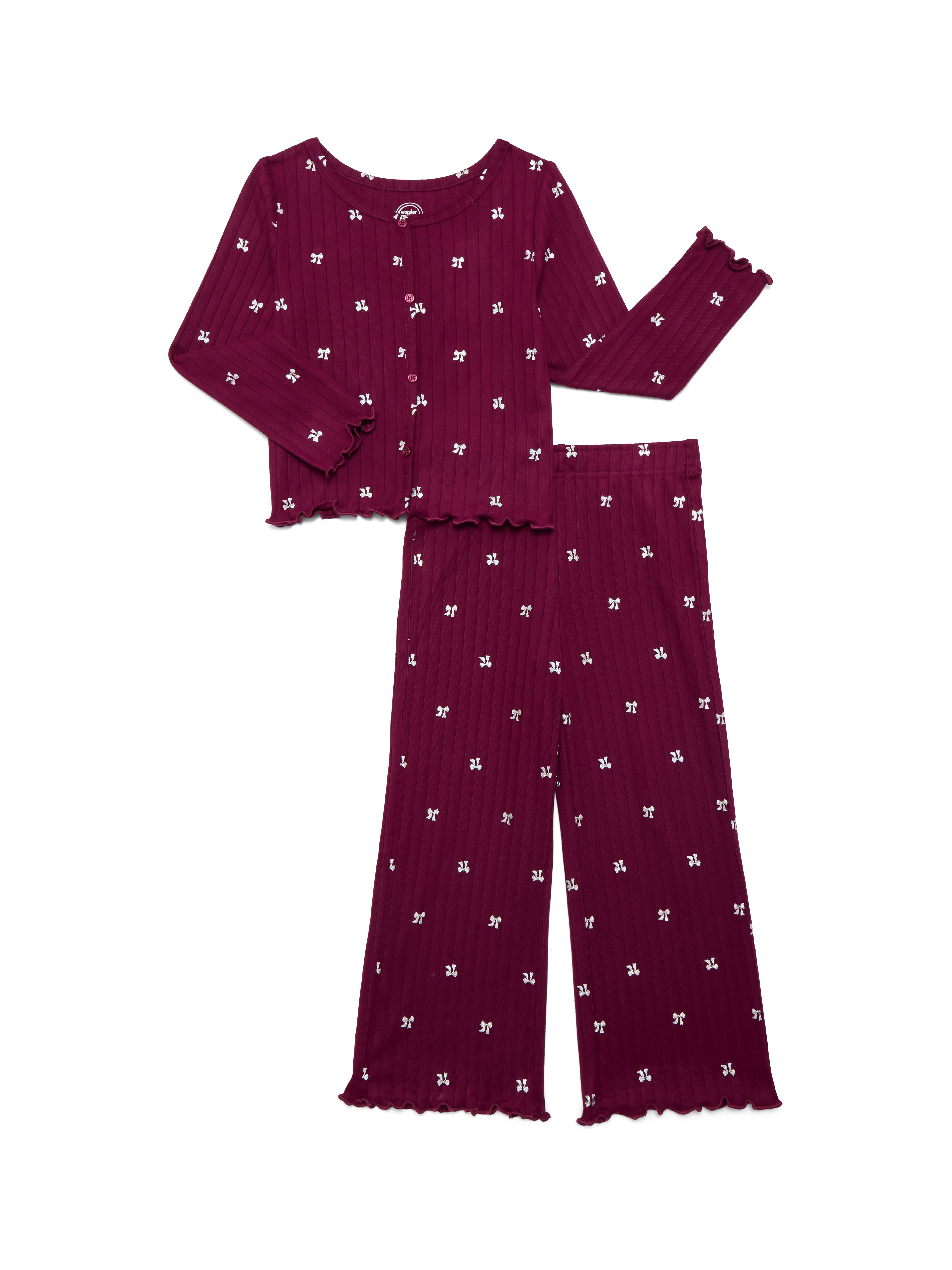 Wonder Nation Girls Ribbed Top and Pants Pajama Set, 2-Piece, Sizes 4-18