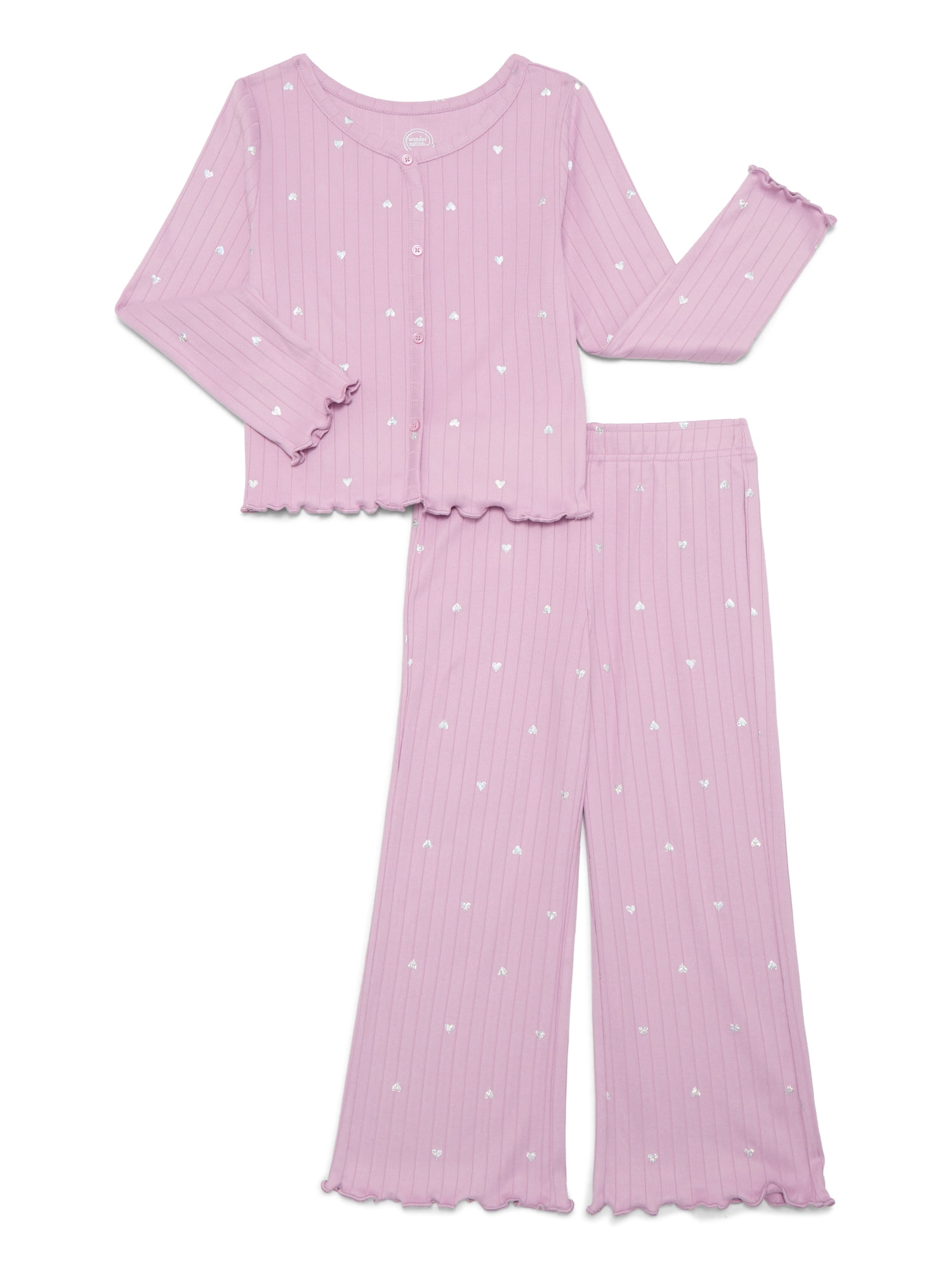 Wonder Nation Girls Ribbed Top and Pants Pajama Set, 2-Piece, Sizes 4-18