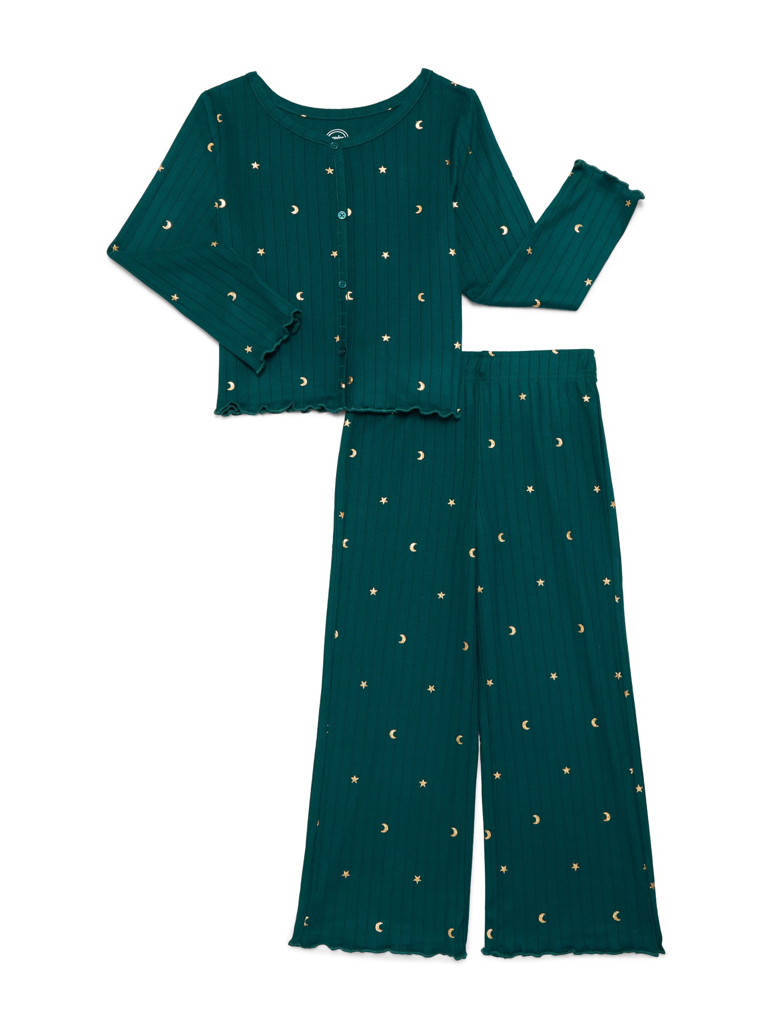 Wonder Nation Girls Ribbed Top and Pants Pajama Set, 2-Piece, Sizes 4-18