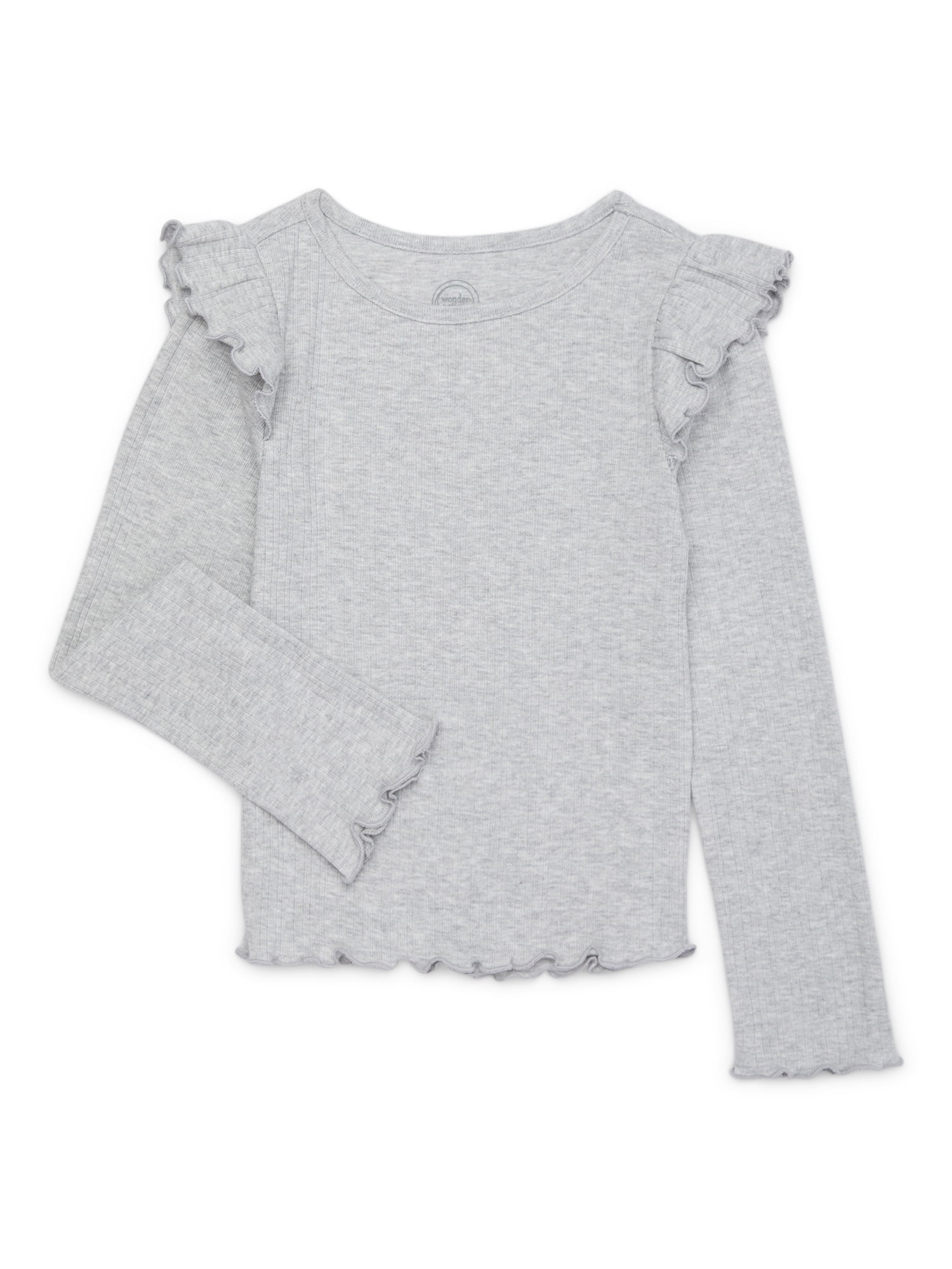 Wonder Nation Girls Kid LS Ruffle Shoulder Top, Sizes 4-18 & Plus ...