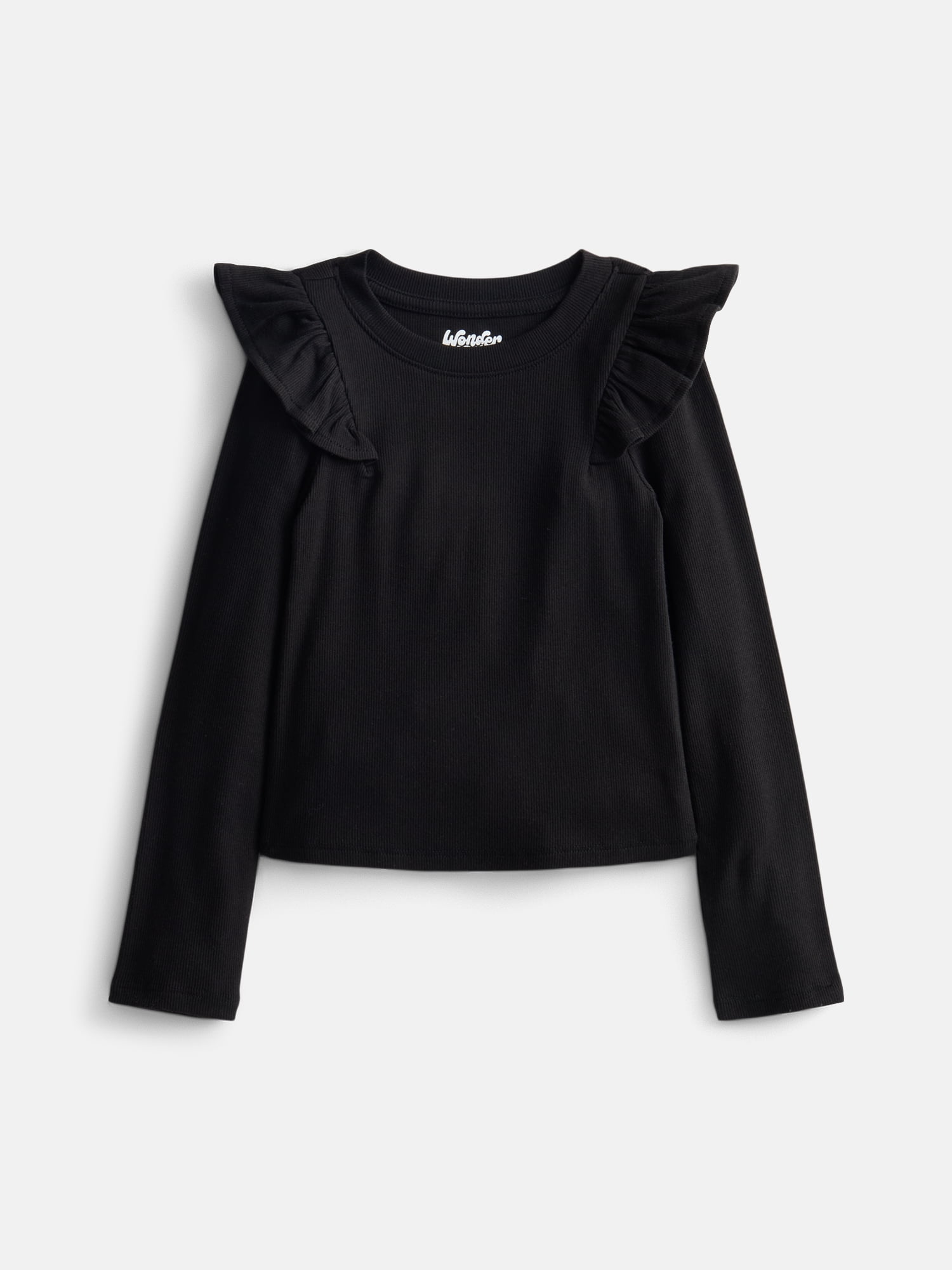 Wonder Nation Girls Rib Knit Top with Long Ruffle Sleeves, Sizes 4-18 & Plus