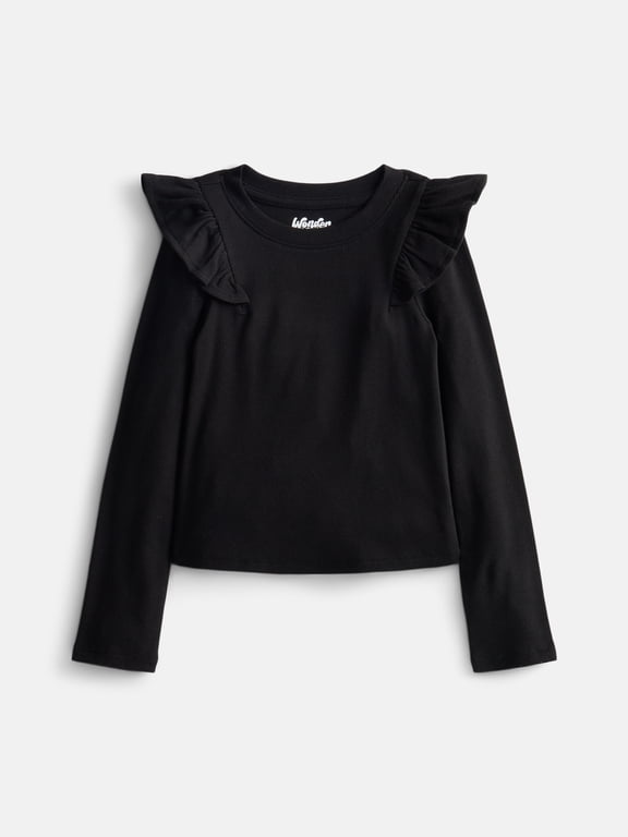 Girls Rib Knit Top with Long Ruffle Sleeves, Sizes 4-18 & Plus