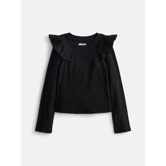 Wonder Nation Girls Rib Knit Top with Long Ruffle Sleeves, Sizes 4-18 & Plus