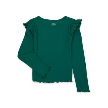 Wonder Nation Girls Long Sleeve Ruffle Top, Sizes 4-18 & Plus