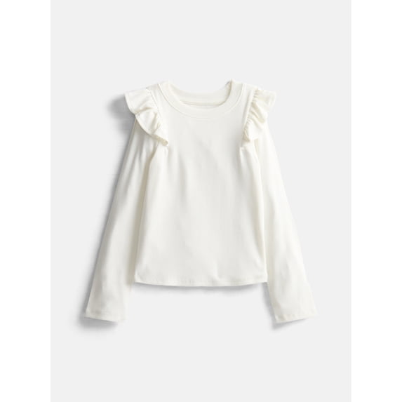 Wonder Nation Girls Rib Knit Top with Long Ruffle Sleeves, Sizes 4-18 & Plus