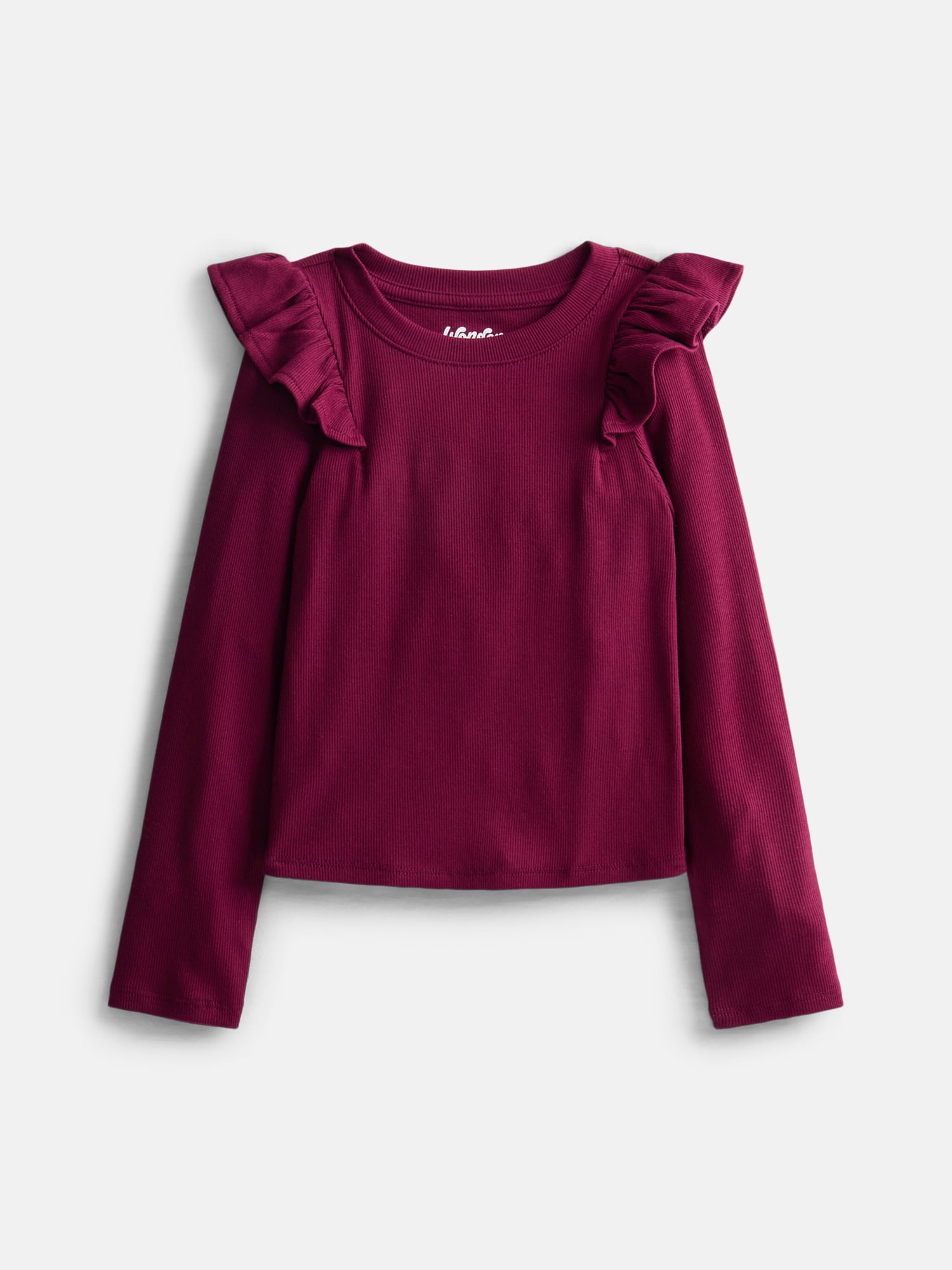 Wonder Nation Girls Rib Knit Top with Long Ruffle Sleeves, Sizes 4-18 & Plus