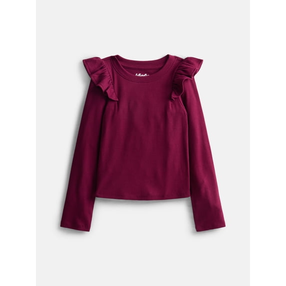 Wonder Nation Girls Rib Knit Top with Long Ruffle Sleeves, Sizes 4-18 & Plus