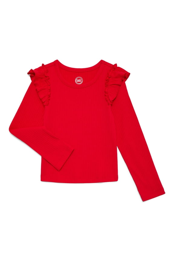 Girls Long Sleeve Ruffle Shoulder Tee, Sizes 4-18 & Plus