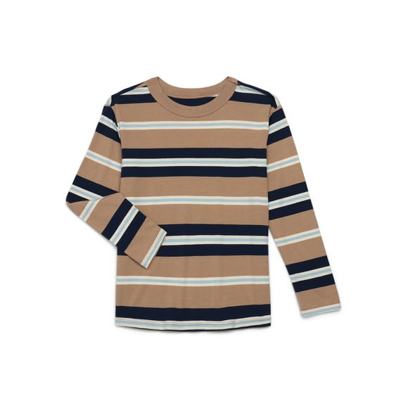 Wonder Nation Boys' Long Sleeve Stripe Tee, Sizes 4–18 & Husky