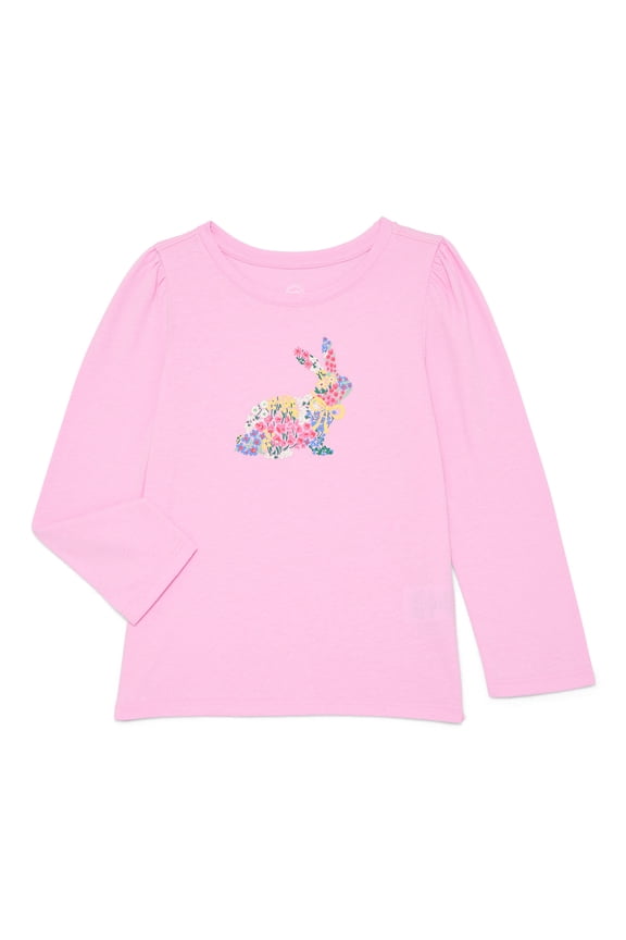 Toddler Girls Crewneck Tee with Long Sleeves, Sizes 18M-5T