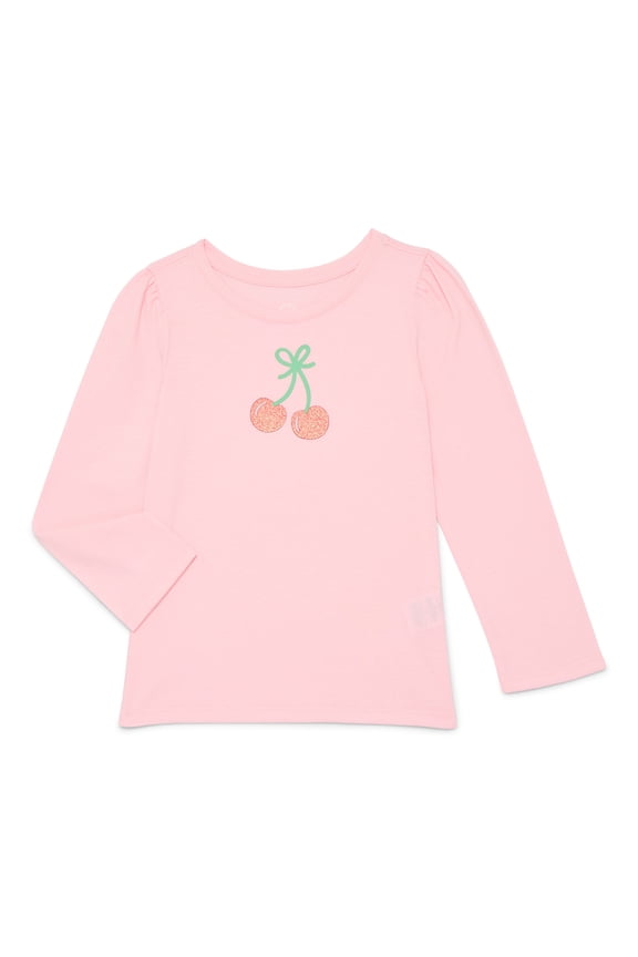 Toddler Girls Crewneck Tee with Long Sleeves, Sizes 18M-5T