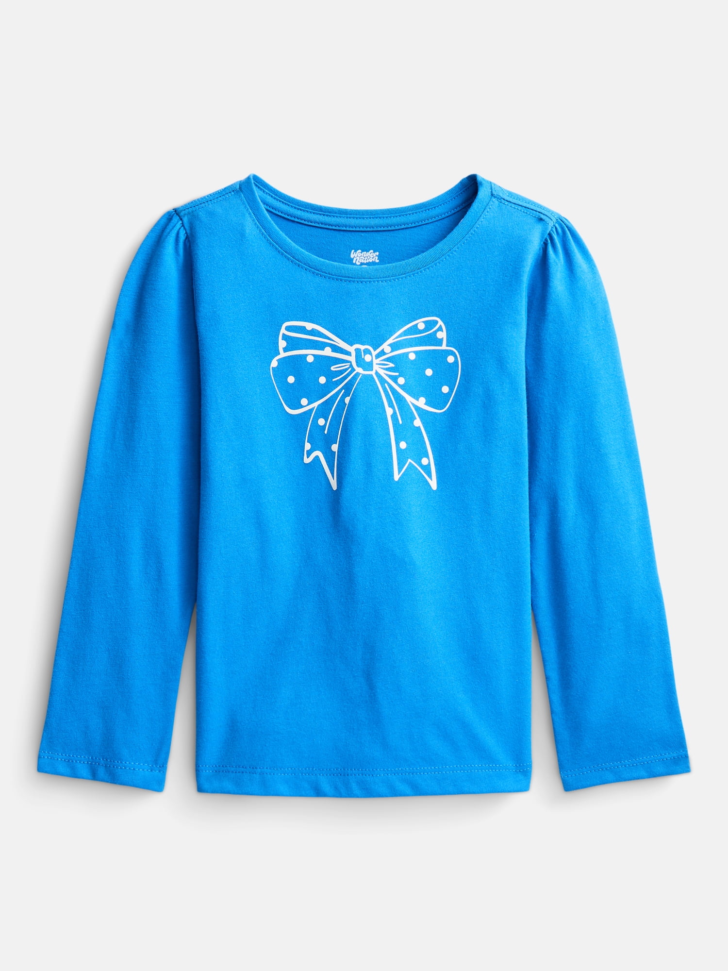 Wonder Nation Baby and Toddler Girls' Graphic Tee with Long Puff Sleeves, Sizes 0M-5T