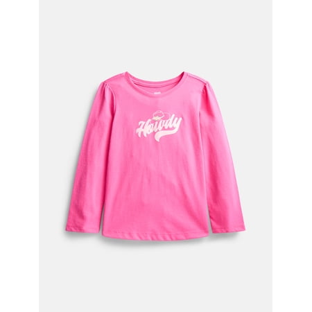 Wonder Nation Baby and Toddler Girls' Graphic Tee with Long Puff Sleeves, Sizes 0M-5T