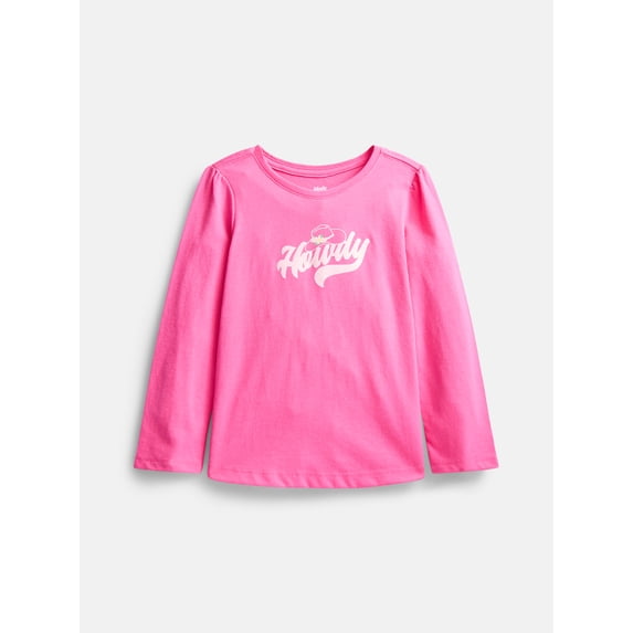 Wonder Nation Baby and Toddler Girls' Graphic Tee with Long Puff Sleeves, Sizes 0M-5T