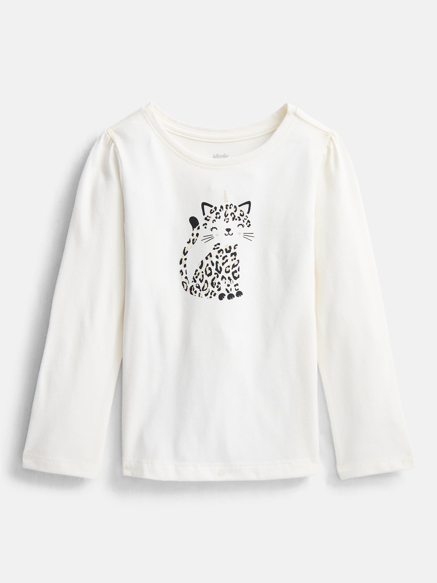 Wonder Nation Baby and Toddler Girls' Graphic Tee with Long Puff Sleeves, Sizes 0M-5T