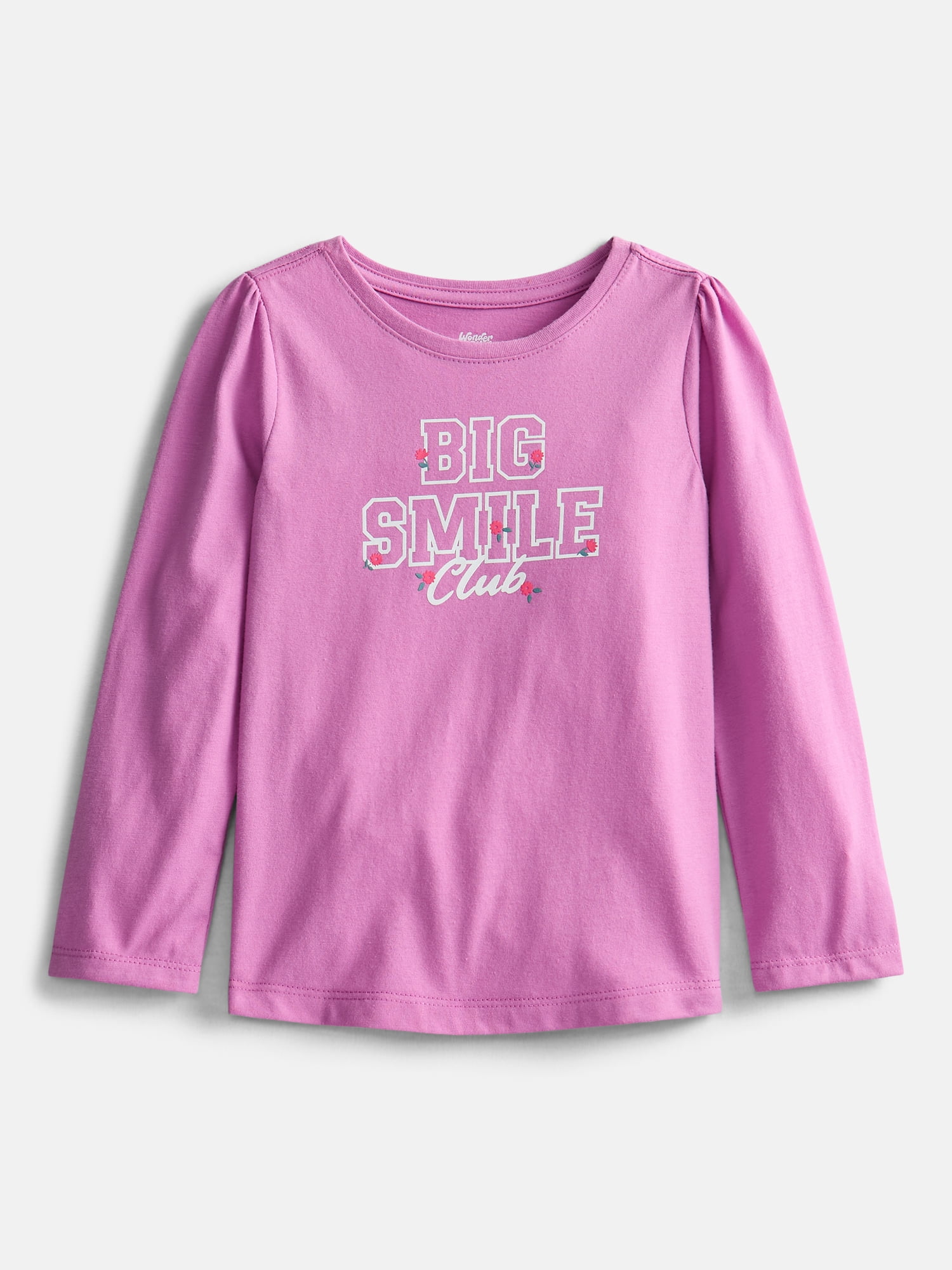 Wonder Nation Baby and Toddler Girls' Graphic Tee with Long Puff Sleeves, Sizes 0M-5T
