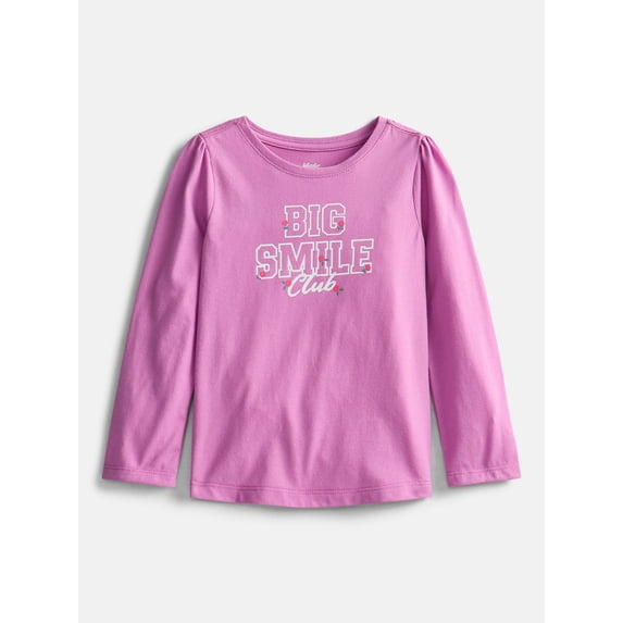 Wonder Nation Baby and Toddler Girls' Graphic Tee with Long Puff Sleeves, Sizes 0M-5T
