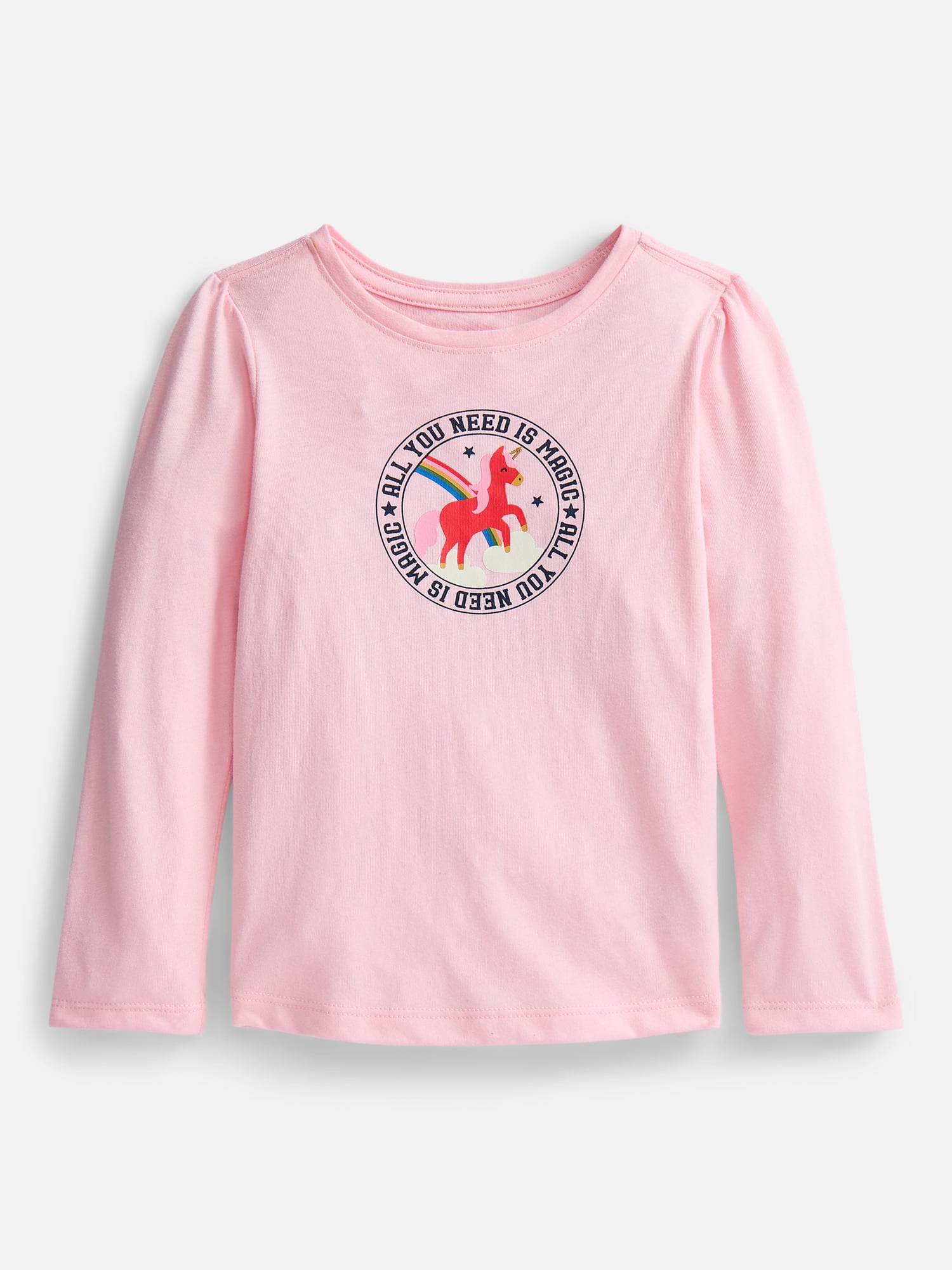 Wonder Nation Baby and Toddler Girls' Graphic Tee with Long Puff Sleeves, Sizes 0M-5T