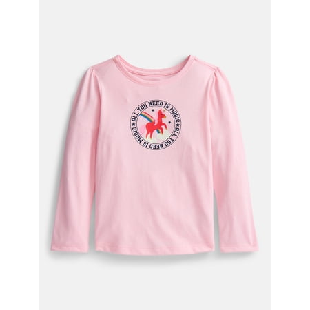 Wonder Nation Baby and Toddler Girls' Graphic Tee with Long Puff Sleeves, Sizes 0M-5T