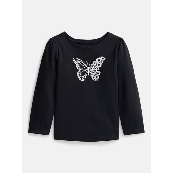 Wonder Nation Baby and Toddler Girls' Graphic Tee with Long Puff Sleeves, Sizes 0M-5T