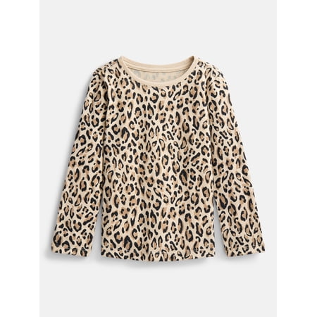 Wonder Nation Baby and Toddler Girls' Print Tee with Long Sleeves, Sizes 0M-5T