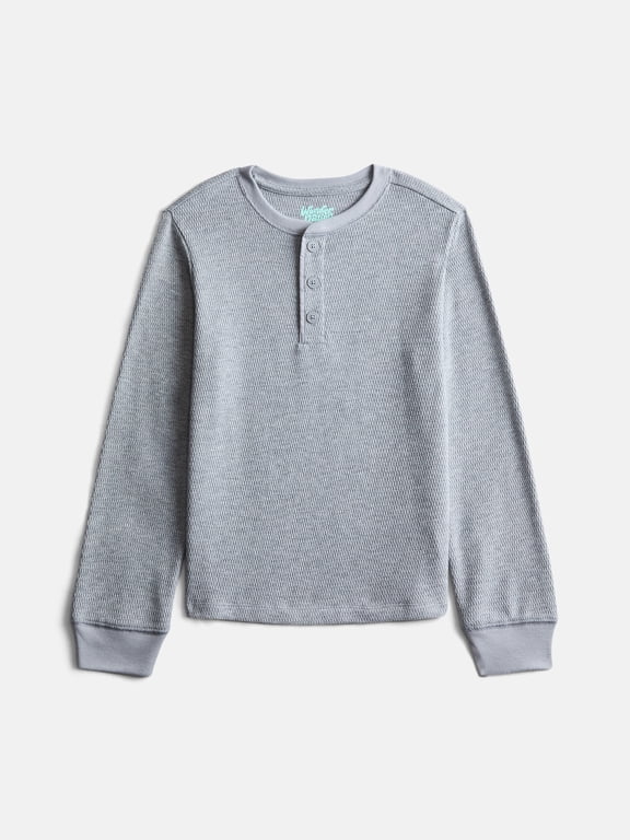 Boys Thermal Henley Shirt with Long Sleeves, Sizes XS-XXL & Husky