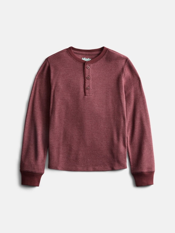 Boys Thermal Henley Shirt with Long Sleeves, Sizes XS-XXL & Husky