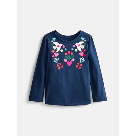 Wonder Nation Baby & Toddler Girls Tee with Long Sleeves, Sizes 0M-5T