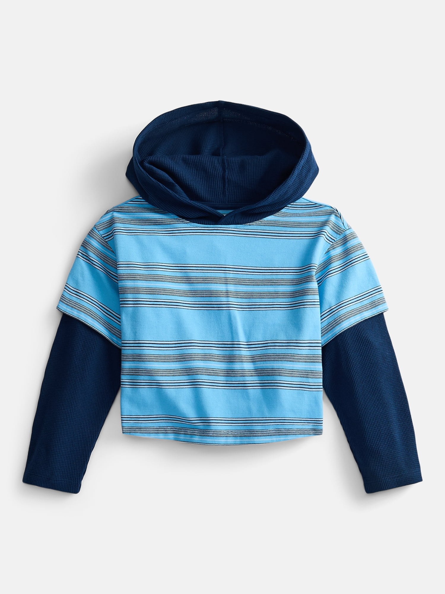 Wonder Nation Boys' Layered Look Hoodie Tee with Long Sleeves, Sizes 4-18