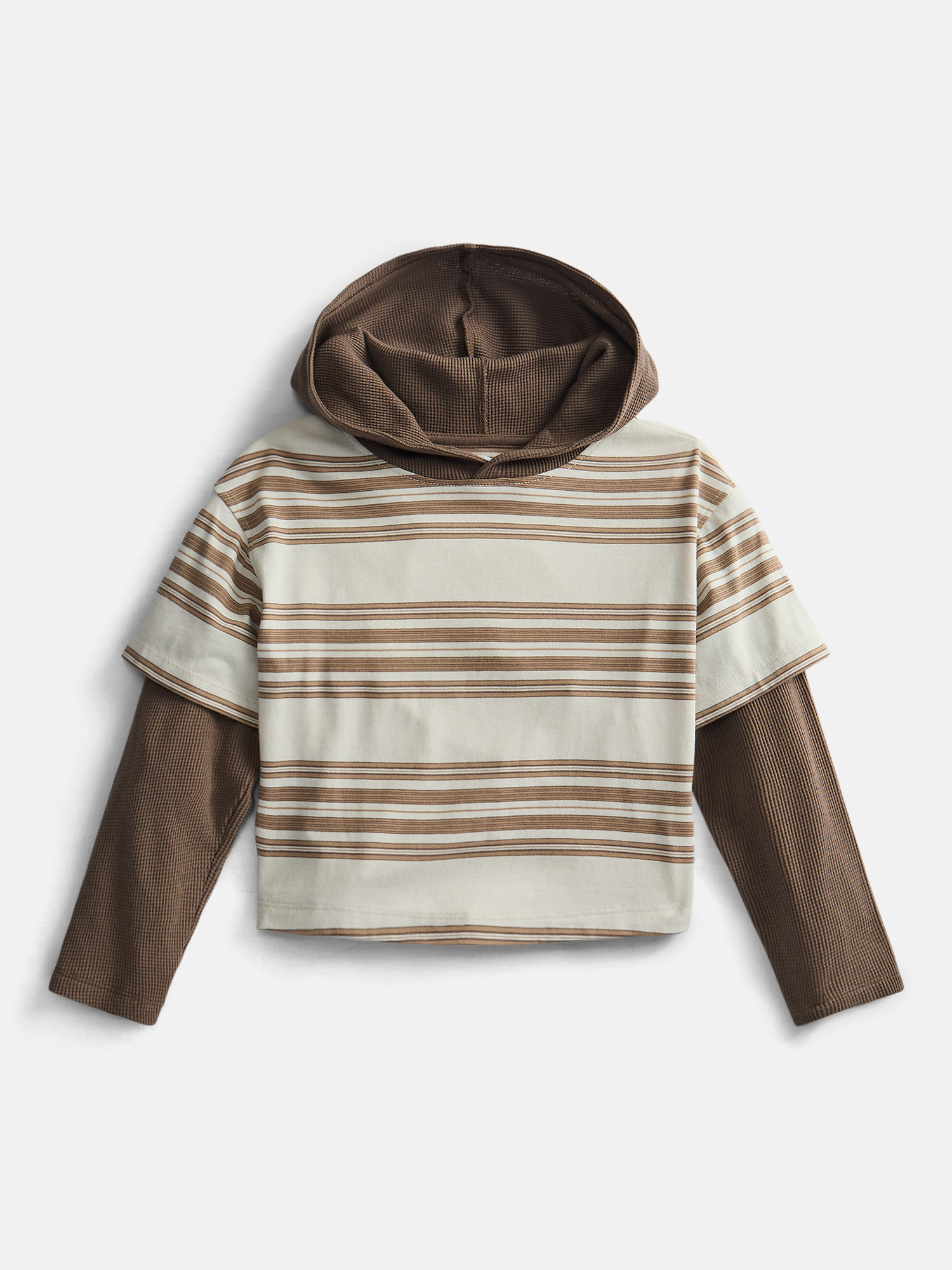 Camiseta con capucha de aspecto en capas para niño, manga larga, tallas 4-18