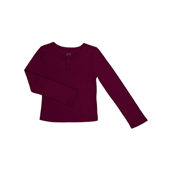 Wonder Nation Girls Long Sleeve Waffle Henley Knit Top, Sizes 4-18 & Plus
