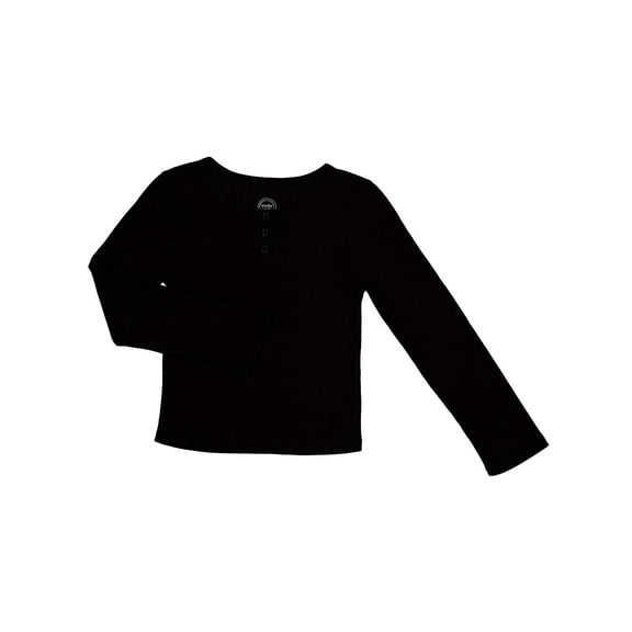 Wonder Nation Girls Long Sleeve Waffle Henley Knit Top, Sizes 4-18 & Plus