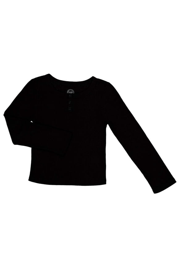 Girls Long Sleeve Waffle Henley Knit Top, Sizes 4-18 & Plus