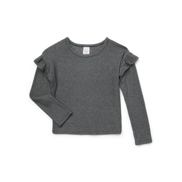 Wonder Nation Girls Hacci Top with Long Sleeves, Sizes 4-18 & Plus