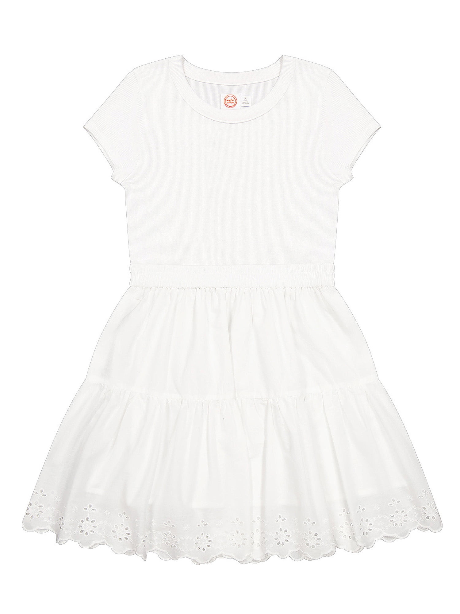 Wonder Nation Girls Short Sleeve Mixed Tiered Dress, Sizes 4-18 & Plus