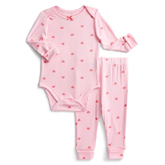 Wonder So Soft Modal by Wonder Nation Baby Girls Bodysuit and Pants Set, 2-Piece, Sizes 0/3M–6/9M