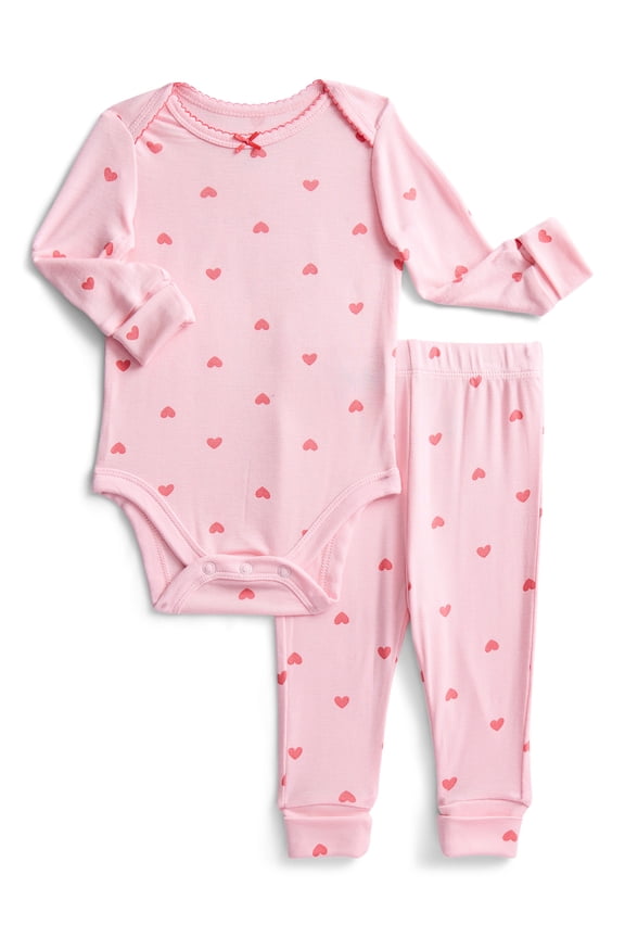 Wonder So Soft Modal by Wonder Nation Baby Girls Bodysuit and Pants Set, 2-Piece, Sizes 0/3M–6/9M
