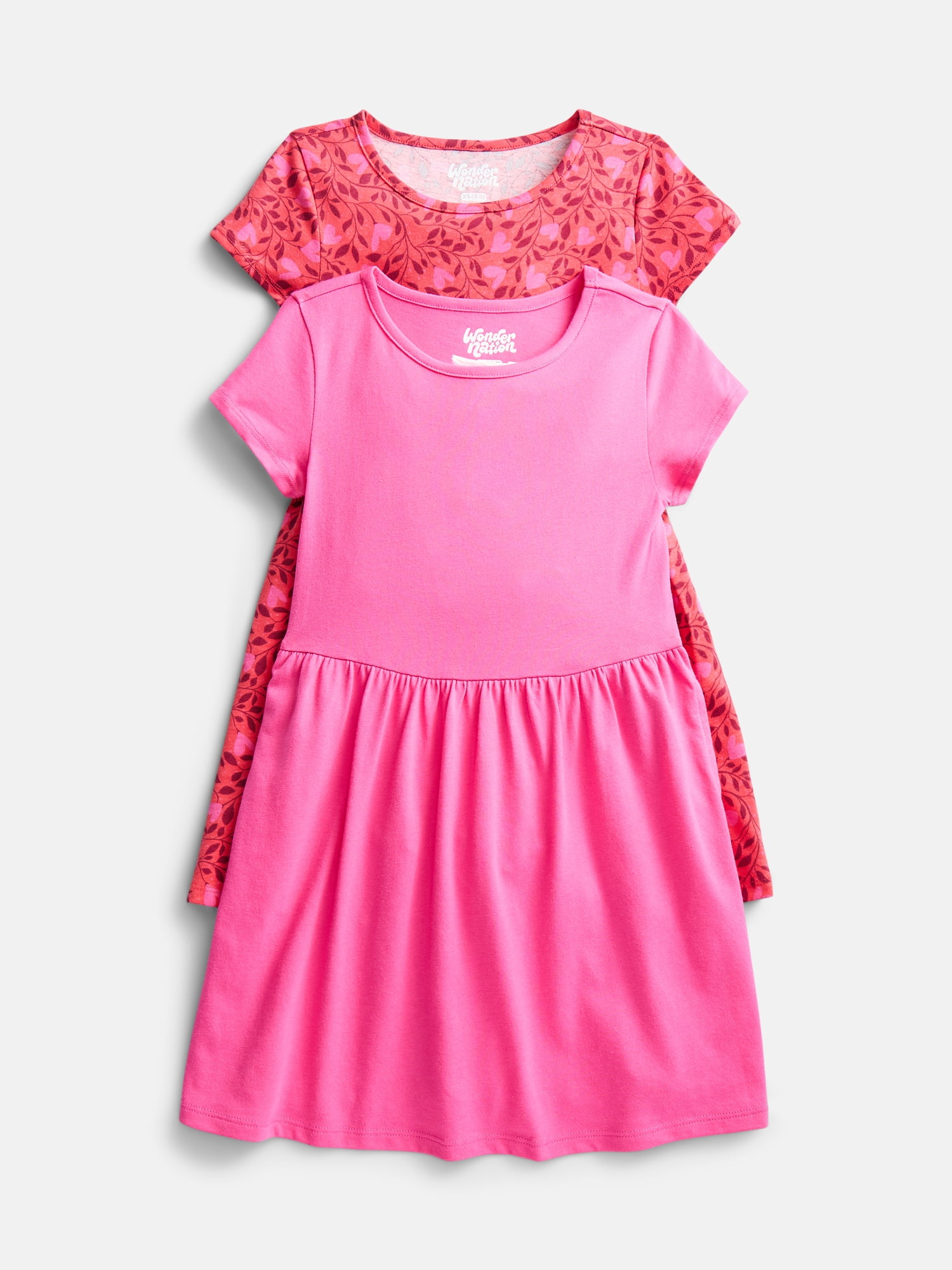 Wonder Nation Little Girls and Big Girls Play Dress with Short Sleeves, 2 Pack, Sizes XS-XXL