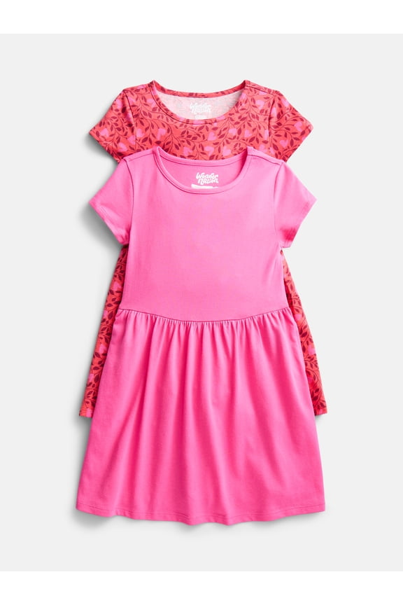 Little Girls and Big Girls Play Dress with Short Sleeves, 2 Pack, Sizes XS-XXL