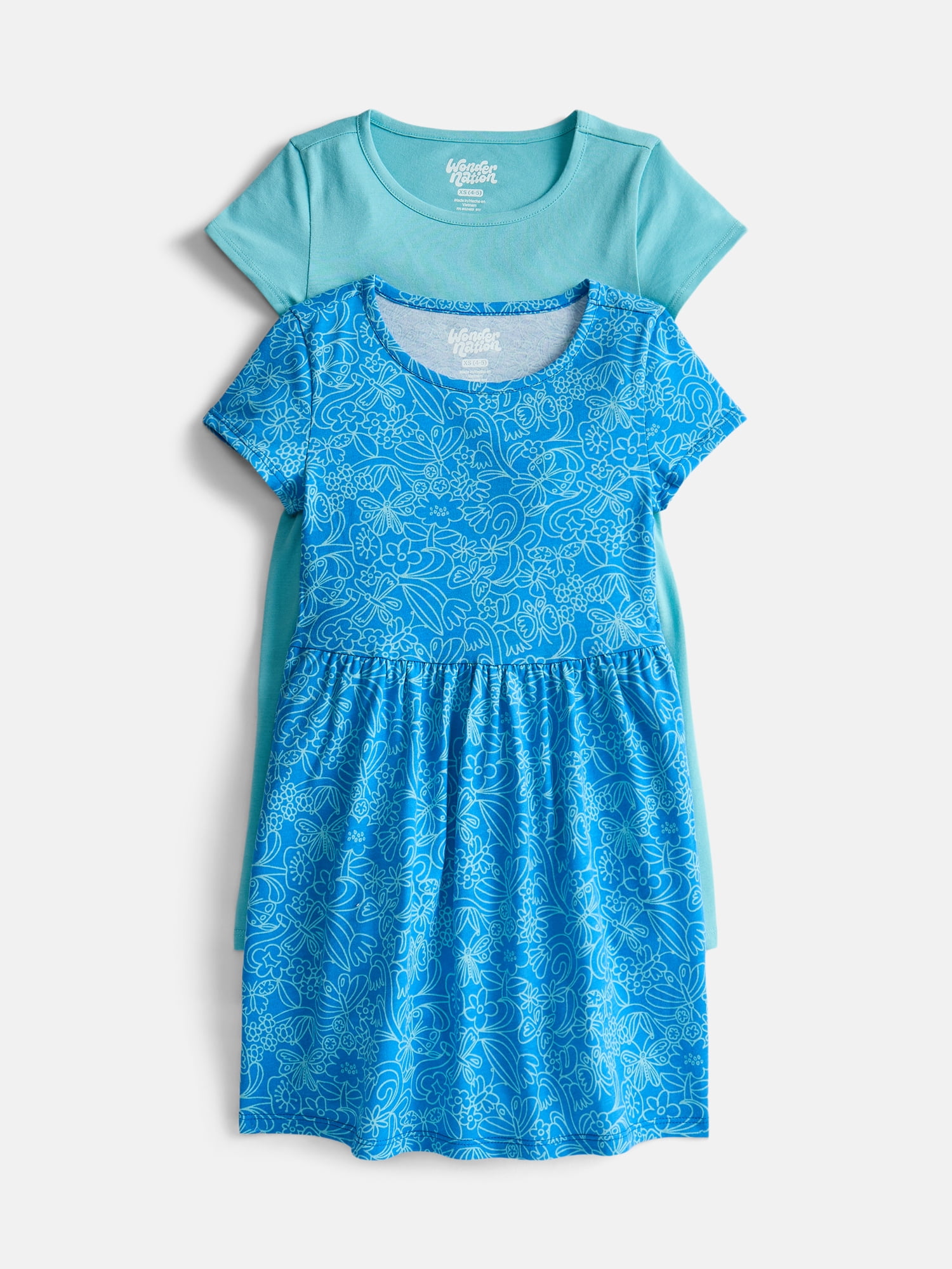 Wonder Nation Little Girls and Big Girls Play Dress with Short Sleeves, 2 Pack, Sizes XS-XXL