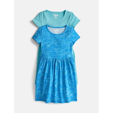 Wonder Nation Little Girls and Big Girls Play Dress with Short Sleeves, 2 Pack, Sizes XS-XXL